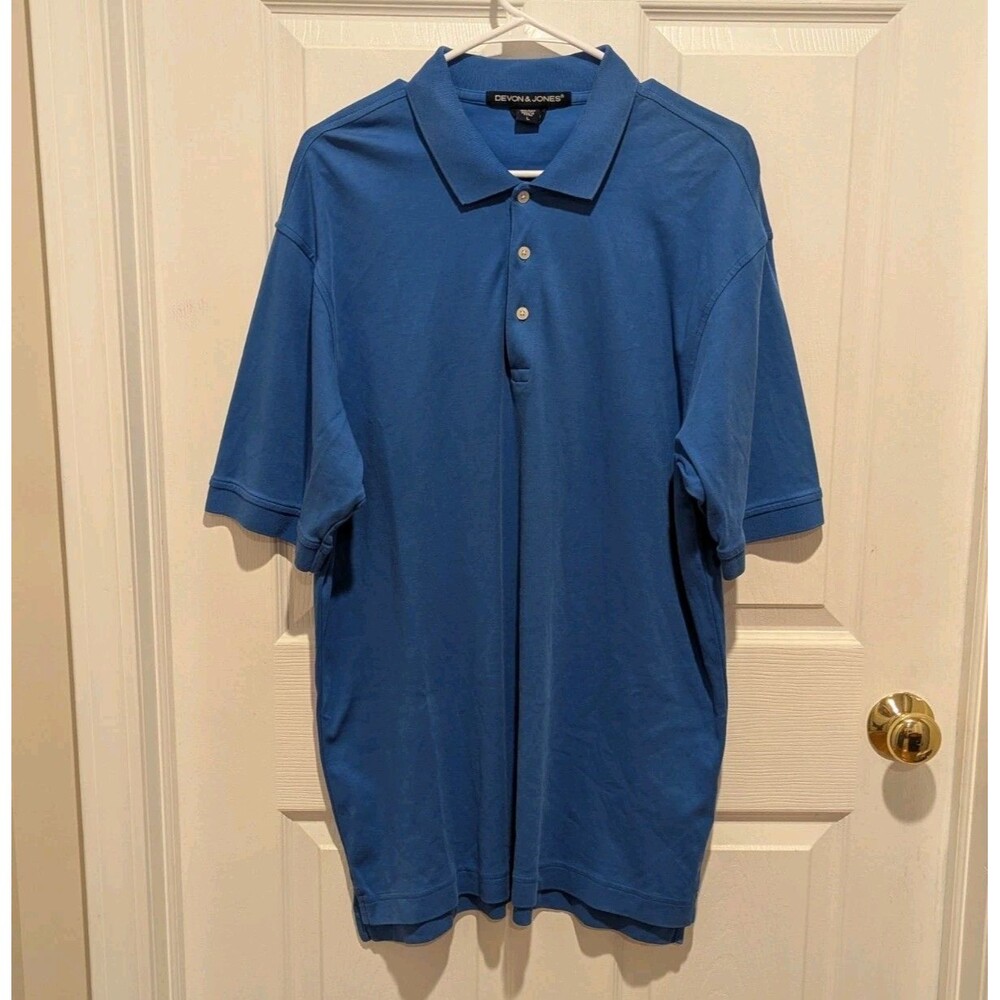 Preppy Nautical Devon & Jones Size Large Blue 100% Pima Cotton Polo Shirt